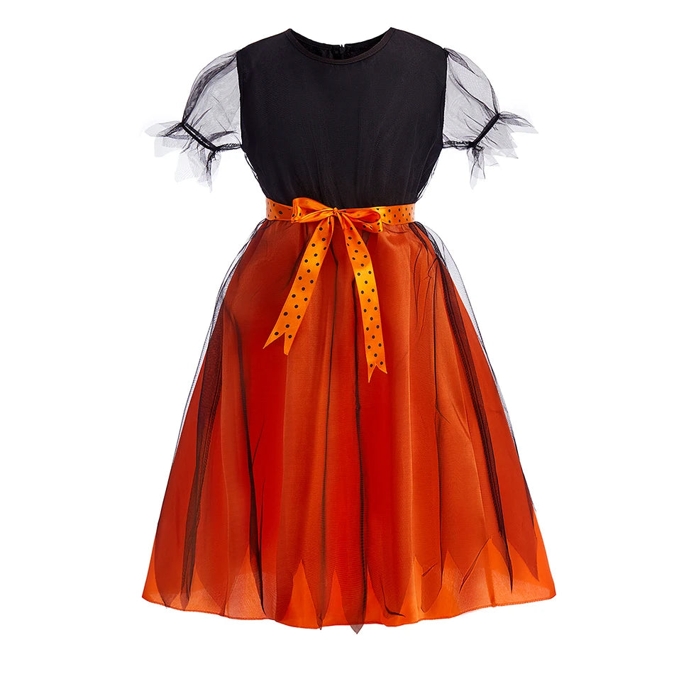 Crianças traje de bruxa meninas conto de fadas feiticeiro vestido crianças halloween abóbora roupas bebê bat aranha festa cosplay outfit 2-15t