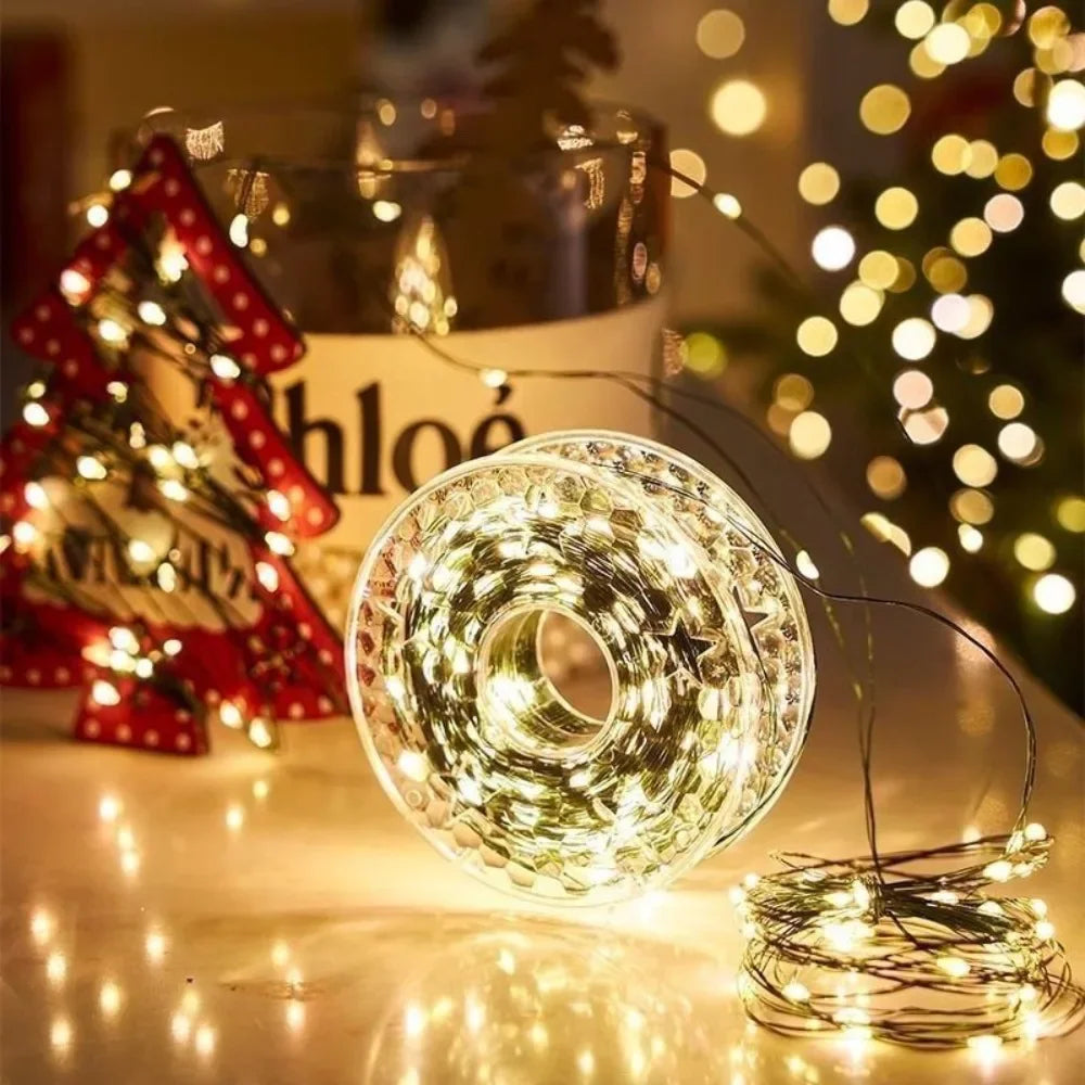 Decorações para Árvore de Natal, Luzes de Cordão à Prova d'Água para Exterior, Guirlandas de Ano Novo, Luzes LED Decorativas para Casamento e Decoração de Natal em Casa