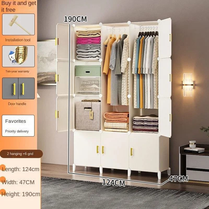 Guarda-roupa conjunto de roupas plástico dobrável à prova de poeira armários cubo armazenamento locke armário móveis organizador de zapatos