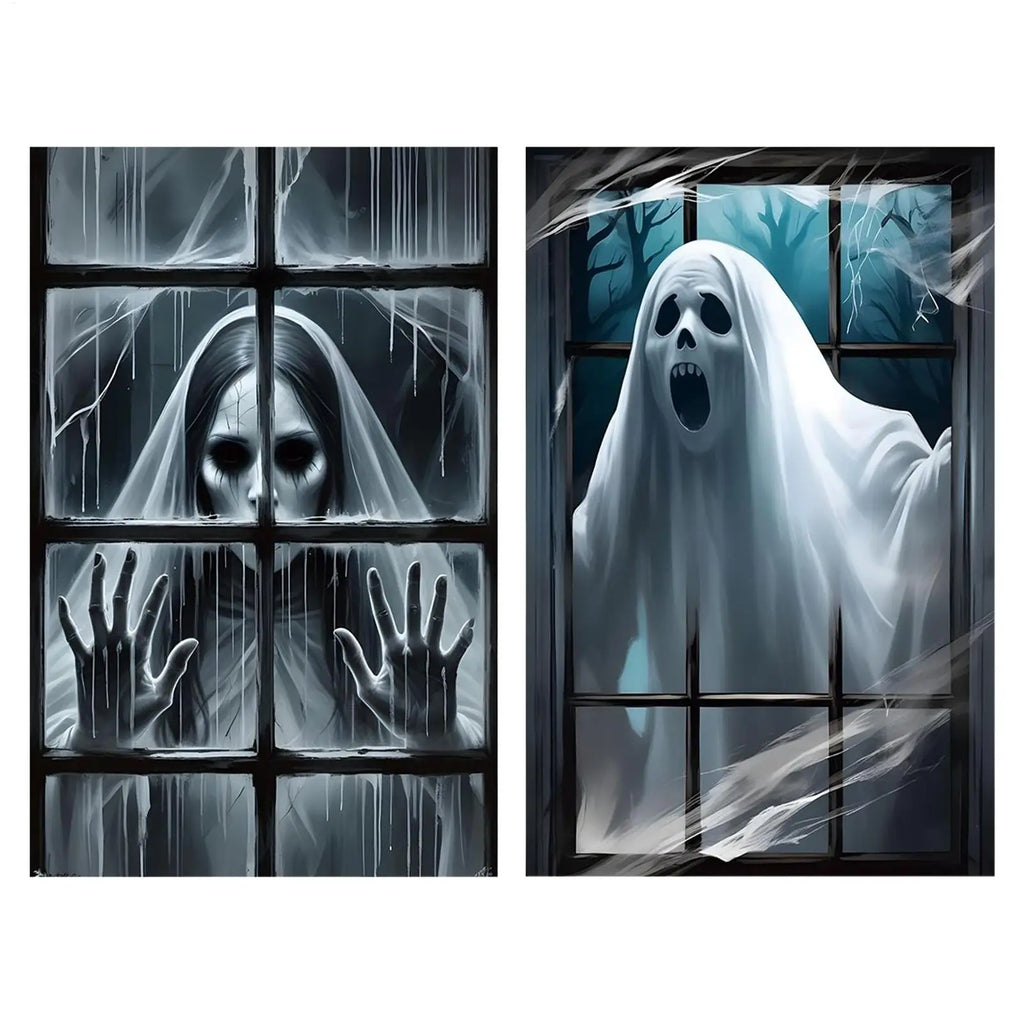 Decorações Assustadoras para Janela de Halloween, Pôster de Fantasma Suspenso com Efeito 3D para Festas e Casas Assombradas
