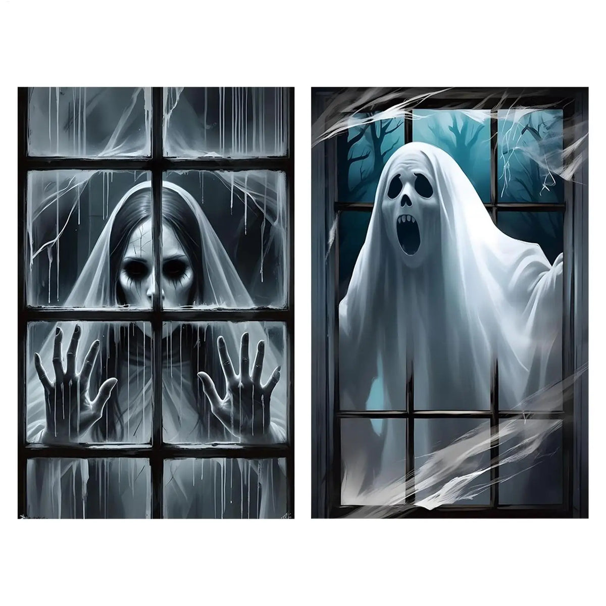 Decorações Assustadoras para Janela de Halloween, Pôster de Fantasma Suspenso com Efeito 3D para Festas e Casas Assombradas