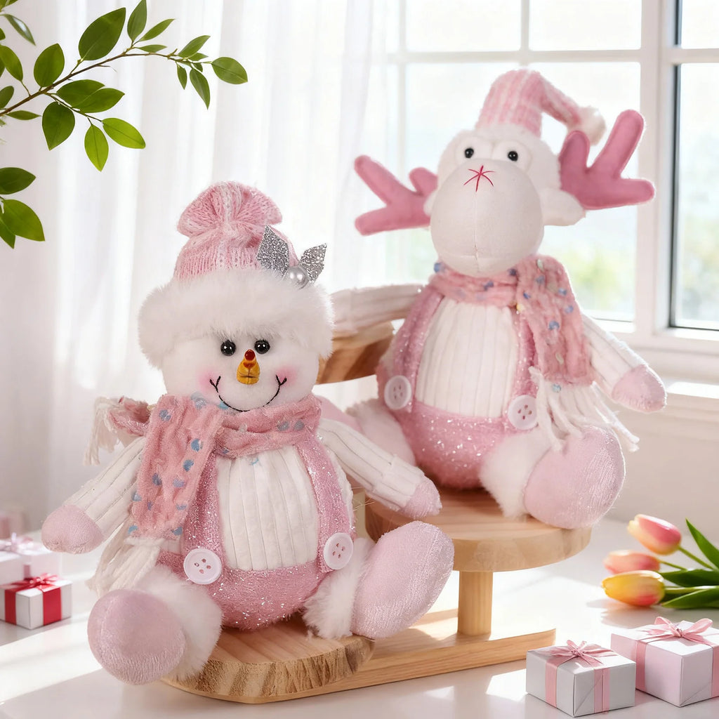 Decorações de Natal – Pingente de boneca de desenho animado com lantejoulas sentadas, rena rosa, boneco de neve e papai noel, adereços de cena de festa de Natal