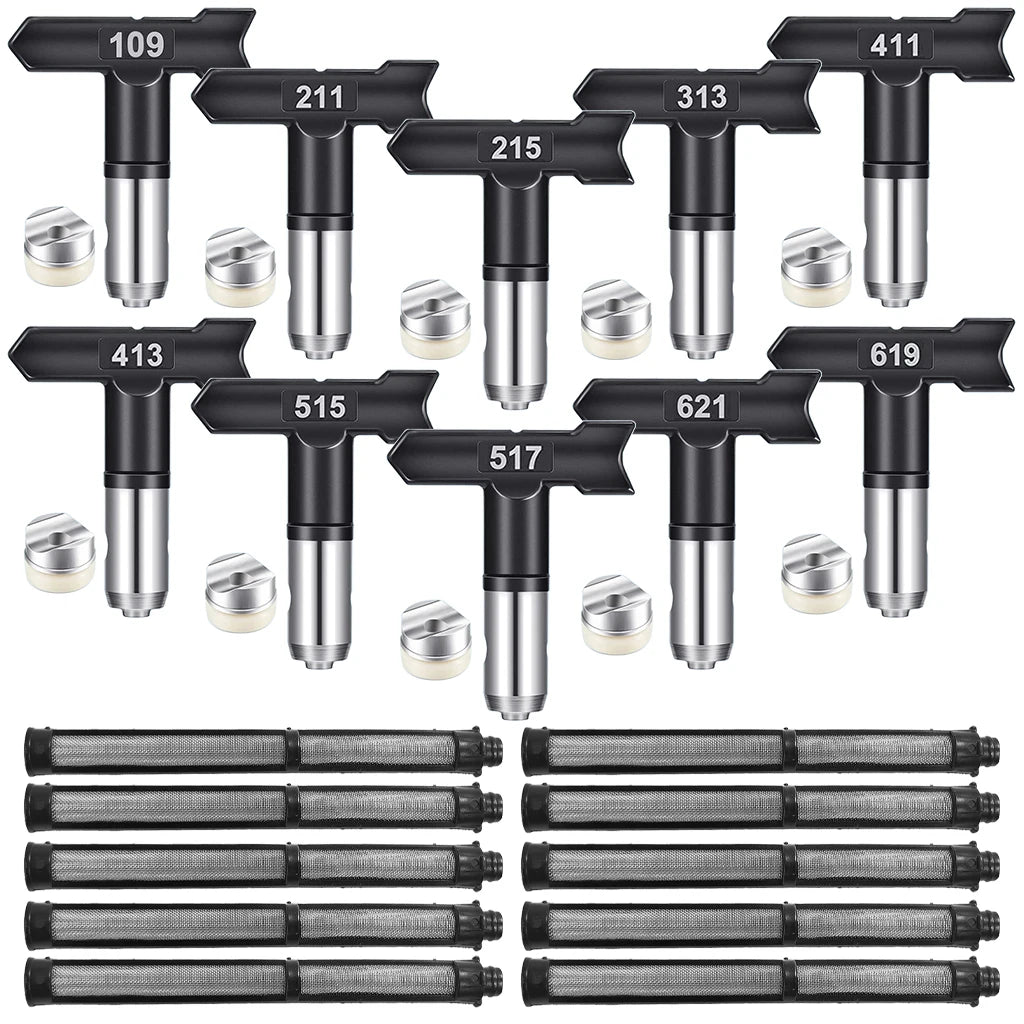 Conjunto de bico de pulverização de 20 peças inclui 10 pulverizadores de tinta mal ventilados, 10 pistolas de filtro de dupla face, ideais para acessórios de pistola de pulverização