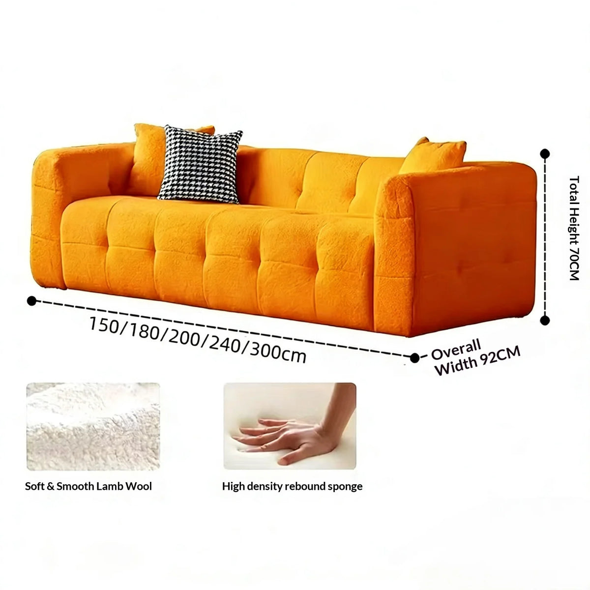 Any Size Custom Compressed Fabric Sofa Hand Tufted Design Integrated Sponge Roll Pack Shipping Multiple Color Living Room Bedroo