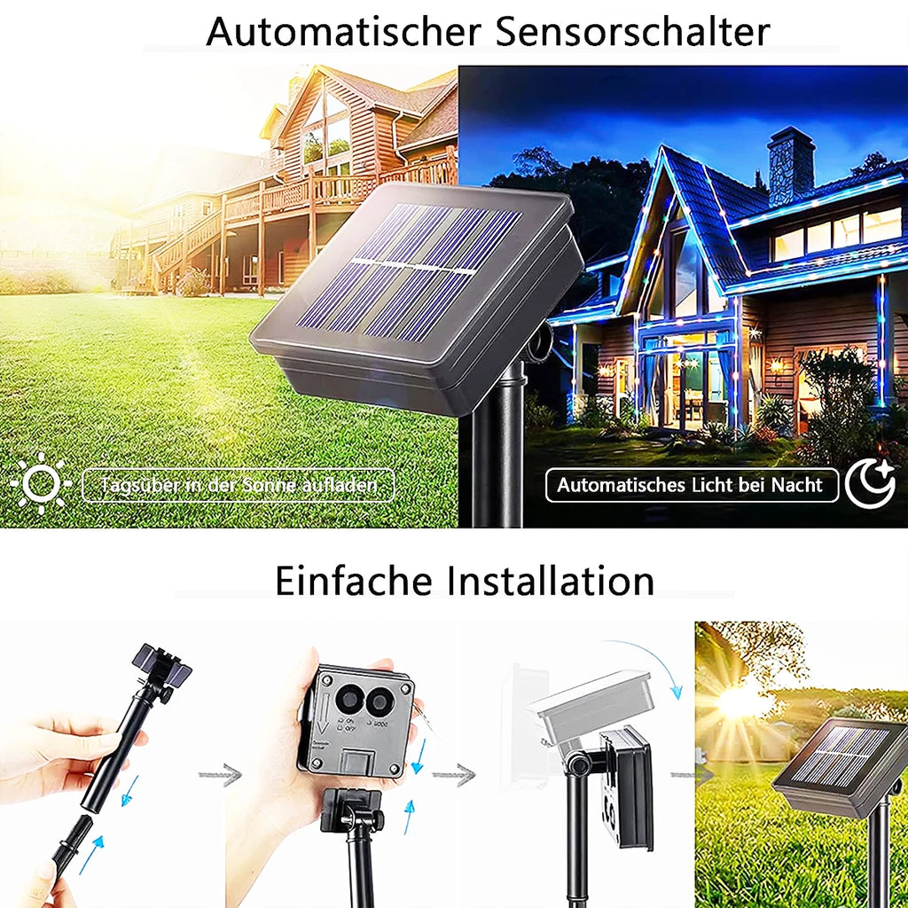 Luzes de Cordão Solar 200 LED à Prova d'Água para Exterior, Luzes de Fada Alimentadas por Energia Solar com 8 Modos para Decoração de Natal em Jardim, Quintal e Árvore