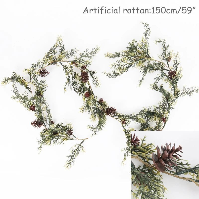 Grinalda de natal artificial pinha videira pendurado floral folhagem guirlanda decorações de natal para casa navidad ornamentos de natal