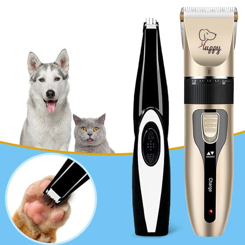 Kit de Tosa Elétrico Recarregável para Cães e Gatos, com Máquina de Cortar Pelos e Lixadeira de Unhas Silenciosa