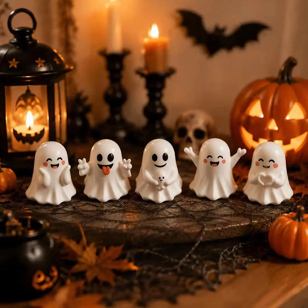5 conjuntos de figuras de fantasmas de Halloween, mini fantasmas fofos para decoração de casa, ornamentos decorativos de Halloween para mesa
