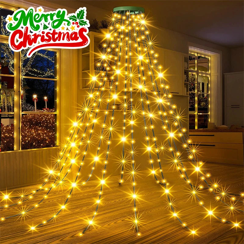 Luzes led para árvore de natal, corda à prova d'água para jardim, pátio, decoração de telhado, festa de feriado, decoração de festival