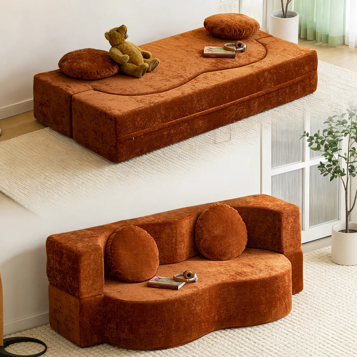 Sofá-cama com compressão a vácuo, sofá retrô, sofá dobrável duplo vintage para sala de estar, sofá modular de tecido para apartamento pequeno.