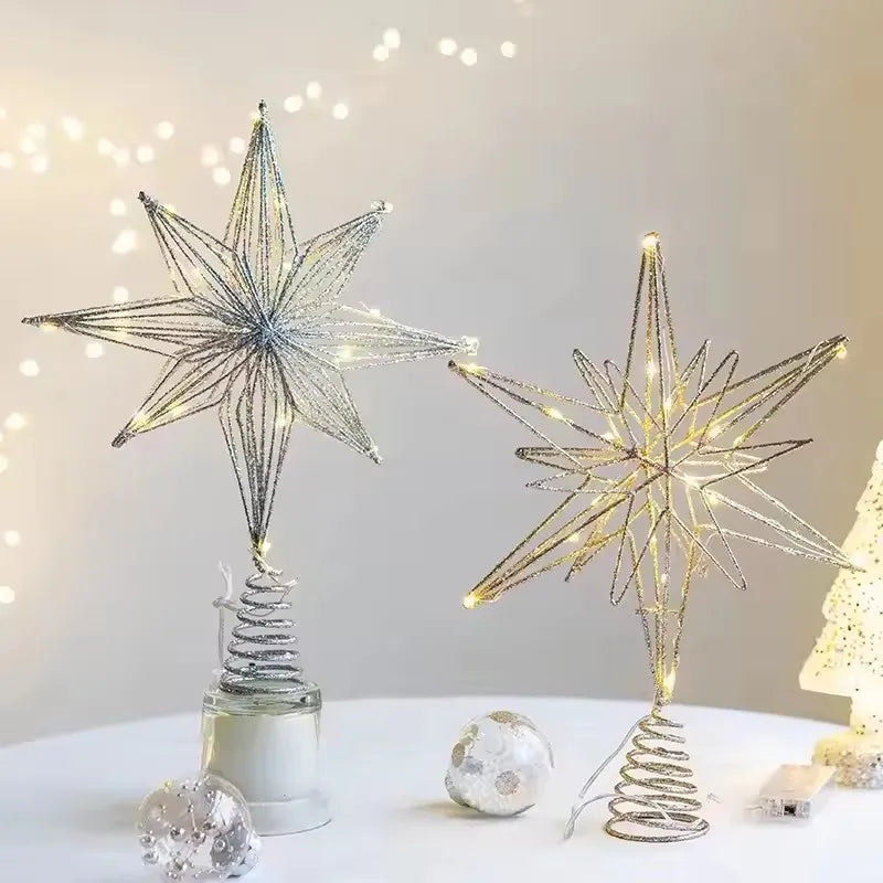 Estrela para Topo de Árvore de Natal com Luzes LED, Enfeites Criativos com Luzes LED e Glitter, Decoração de Árvore de Natal para Festas