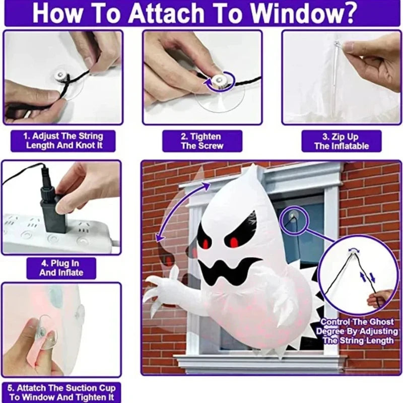 Fantasma Branco Inflável Assustador de Halloween, Decoração Externa Iluminada, Decoração Assustadora para Festa no Jardim, Interior, Quintal, Festa Única