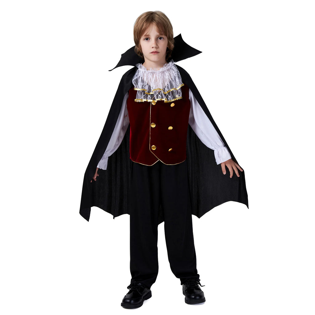 Fantasia de Vampiro Gótico para Meninos 2026, Traje de Halloween para Crianças, Roupa de Performance em Palco, Conjunto Preto
