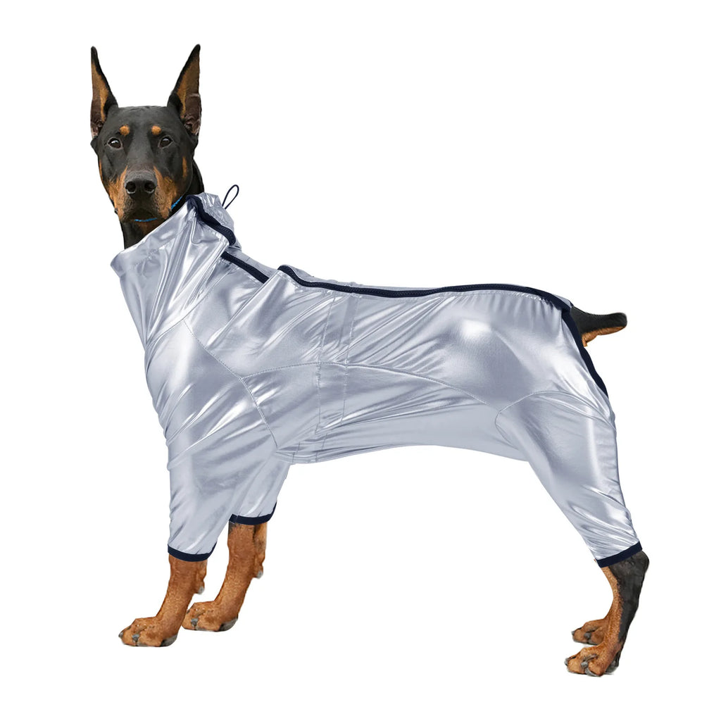 À prova dwaterproof água macacão para cães da menina ou do menino quente primavera roupas para animais de estimação médio grande raça fechado barriga espaço prata traje do cão
