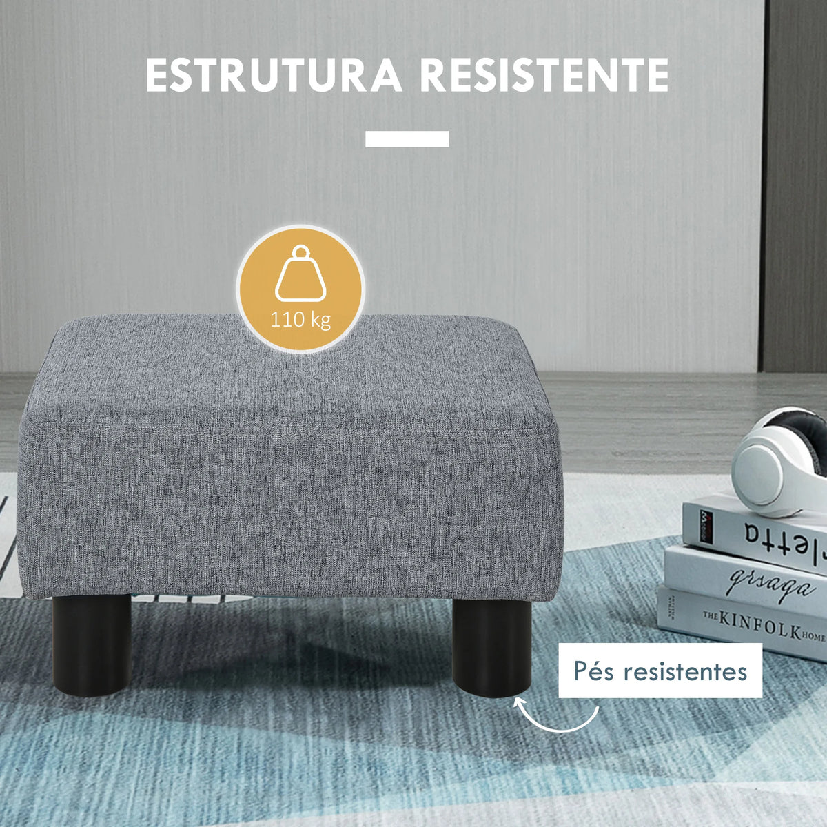 Puff Baixo Homcom para Sala de Estar com Assento Retangular Estofado para Sala de Estar e Quarto 40X30X24 cm Cinza