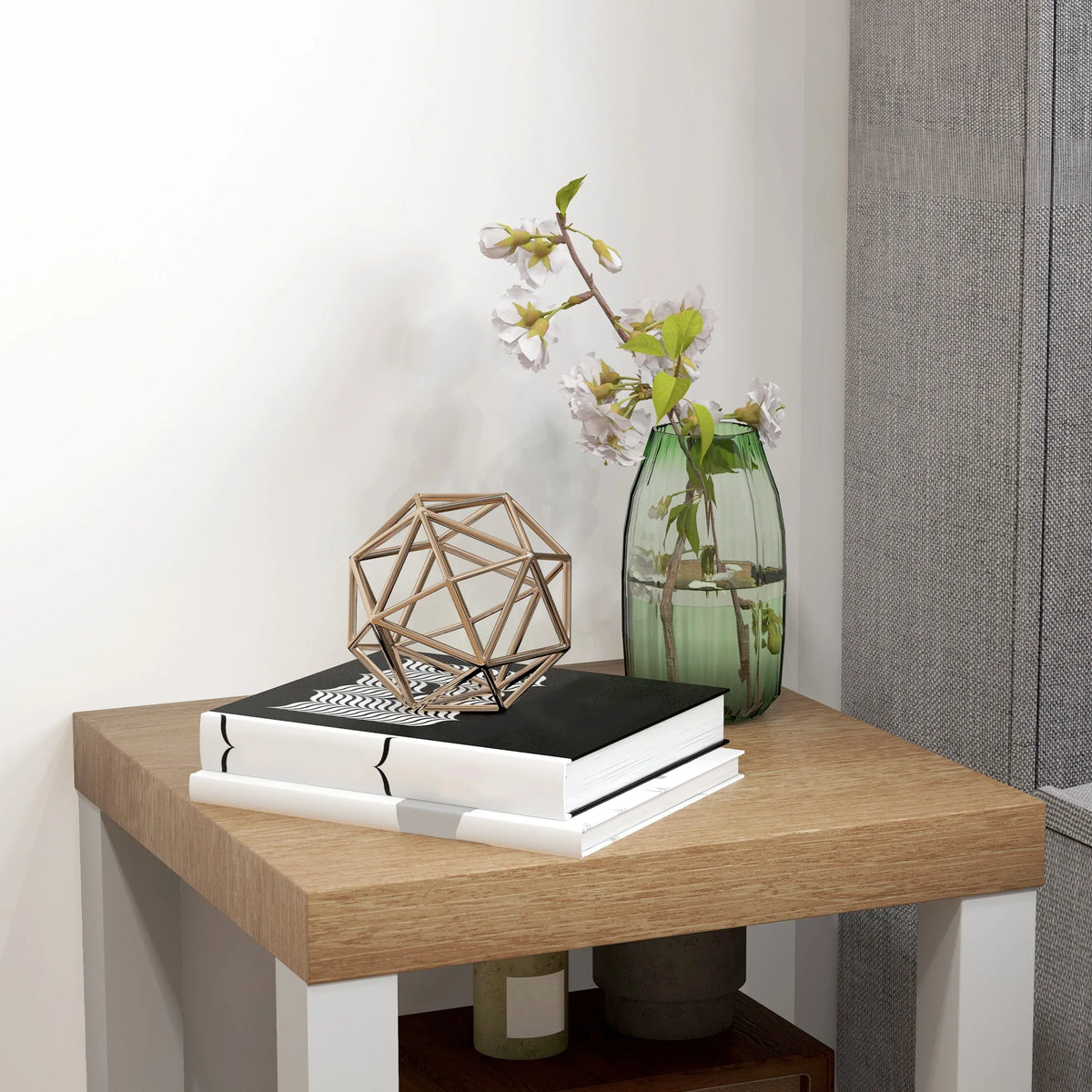 Mesa Lateral Homcom com Rodas e Prateleira Aberta para Sofá, Sala de Estar e Quarto 40X40X40 cm Natural e Branco