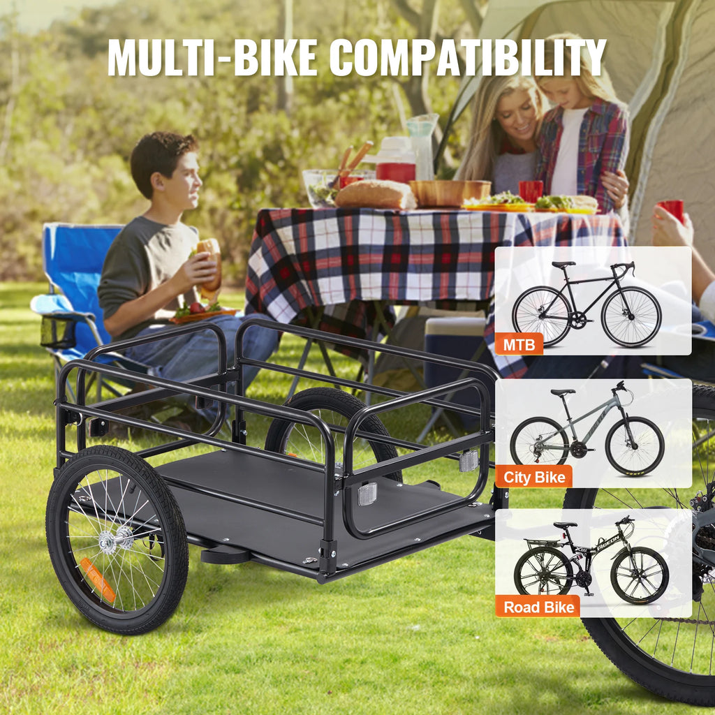 SucceBuy Carrinho de vagão dobrável para bicicleta, trailer de carga de bicicleta de 160 libras com engate universal, armazenamento compacto, adequado para rodas de bicicleta de 22 "-28"