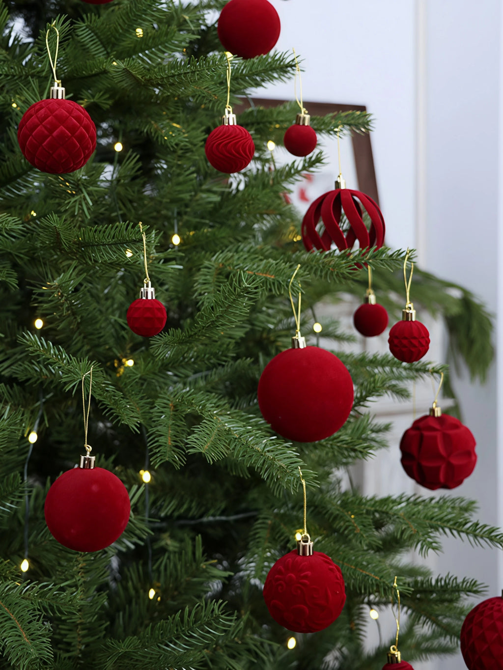 16 bolas de Natal de veludo, enfeites de 8 cm, bolas para pendurar na árvore de Natal, decoração para festas de Ano Novo e para a casa, Natal.