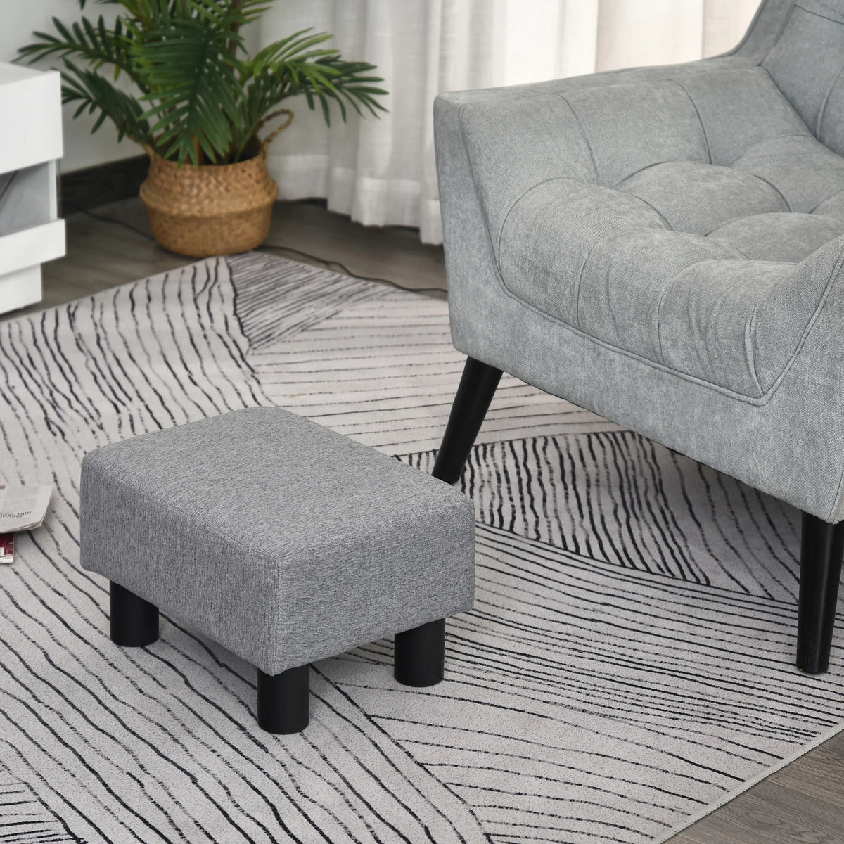 Puff Baixo Homcom para Sala de Estar com Assento Retangular Estofado para Sala de Estar e Quarto 40X30X24 cm Cinza