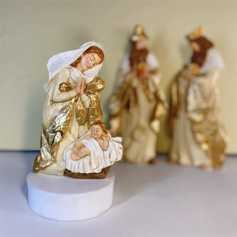 Conjunto de Figuras de Presépio, Cena da Sagrada Manjedoura, Decoração de Natal, Estátua do Nascimento de Jesus, Ornamentos Católicos Cristãos