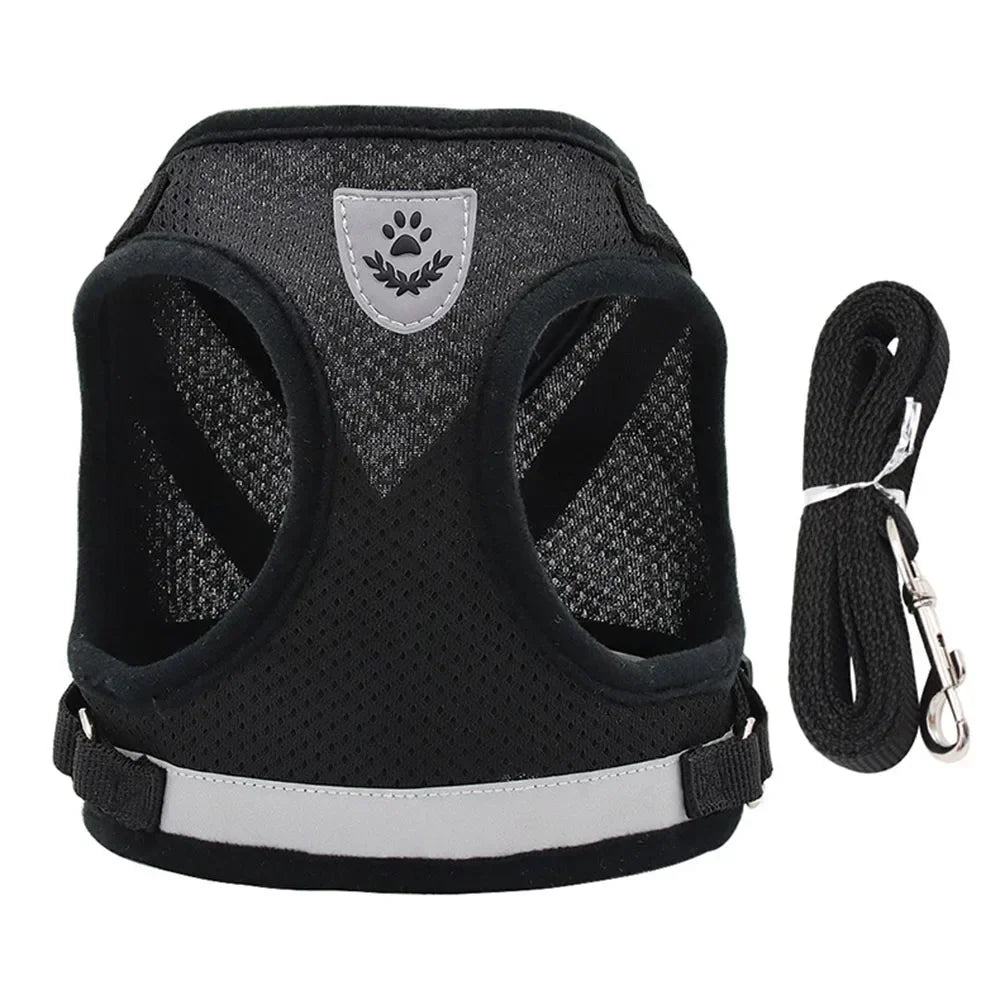 Conjunto de coleira de chumbo para gatos, ajustável, reflexivo, à prova de fuga, colete de malha para animais de estimação, coleira para cachorro, cachorro pequeno, gato, suprimentos para animais de estimação