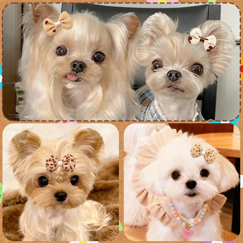 10/20/30 pçs arcos do cão com faixas de borracha artesanal estilo marrom filhote de cachorro cabeça flor artesanal suprimentos para animais de estimação para cães arcos suprimentos