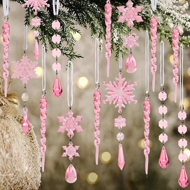 Ornamentos de cristal acrílico de natal decoração de festa de natal 2025 natal floco de neve enforcamentos navidad natal presente de ano novo 2026