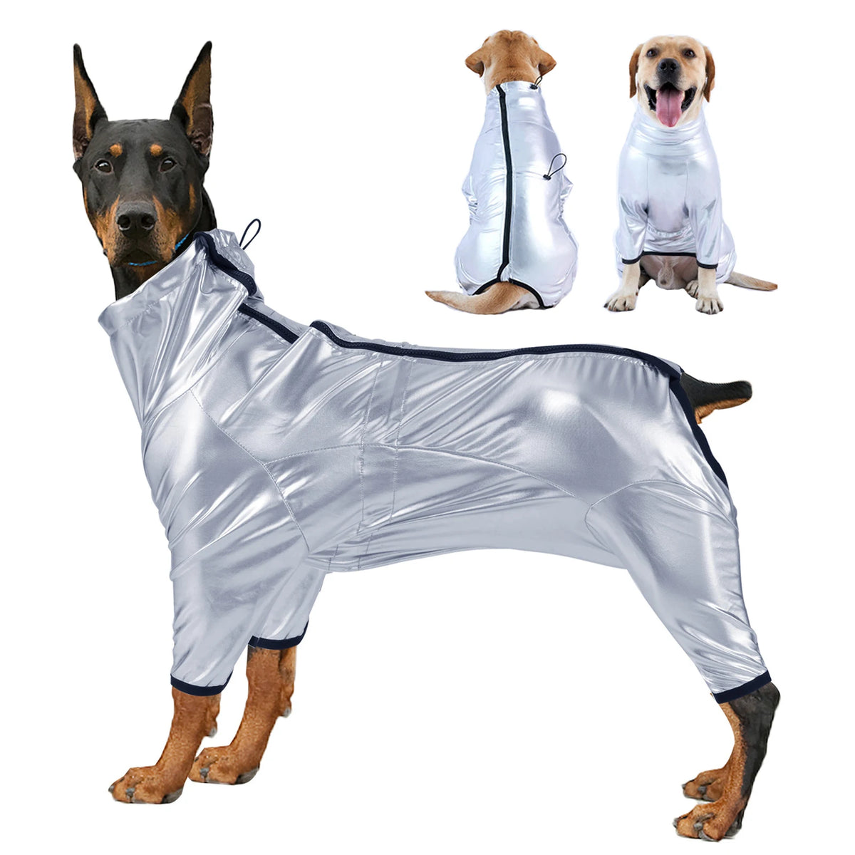 À prova dwaterproof água macacão para cães da menina ou do menino quente primavera roupas para animais de estimação médio grande raça fechado barriga espaço prata traje do cão