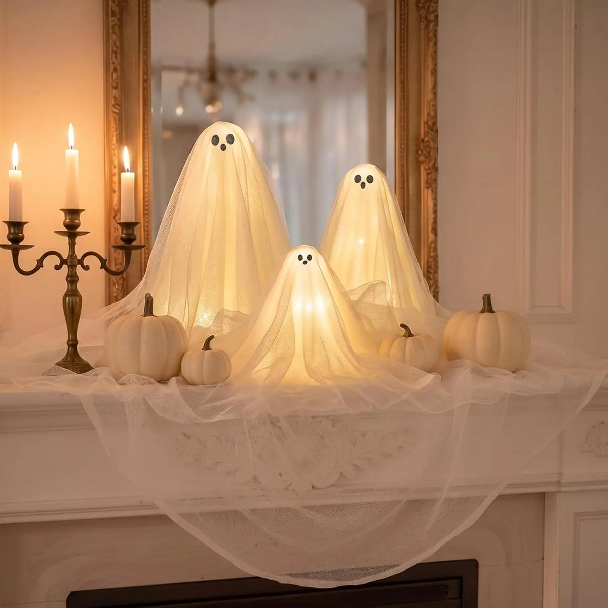 1/2/3 Conjuntos de Decorações de Halloween, Kit DIY de Fantasma Iluminado, Lâmpada Assustadora, Centro de Mesa Branco Quente para Festa de Halloween Interna