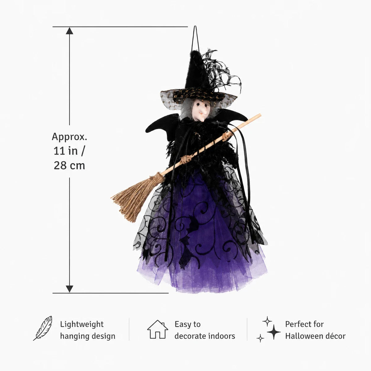 Enfeites de Bruxa de Halloween para Pendurar com Vassoura, Perfeitos para Festa de Halloween e Decoração de Casa Assombrada, Decoração Festiva para o Lar