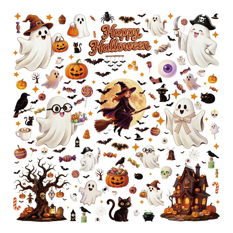 Decorações Criativas de Halloween: Adesivo Eletrostático de Vidro com Abóbora, Fantasma, Morcego, Aranha e Casa Assombrada para Decoração de Feliz Dia de Halloween
