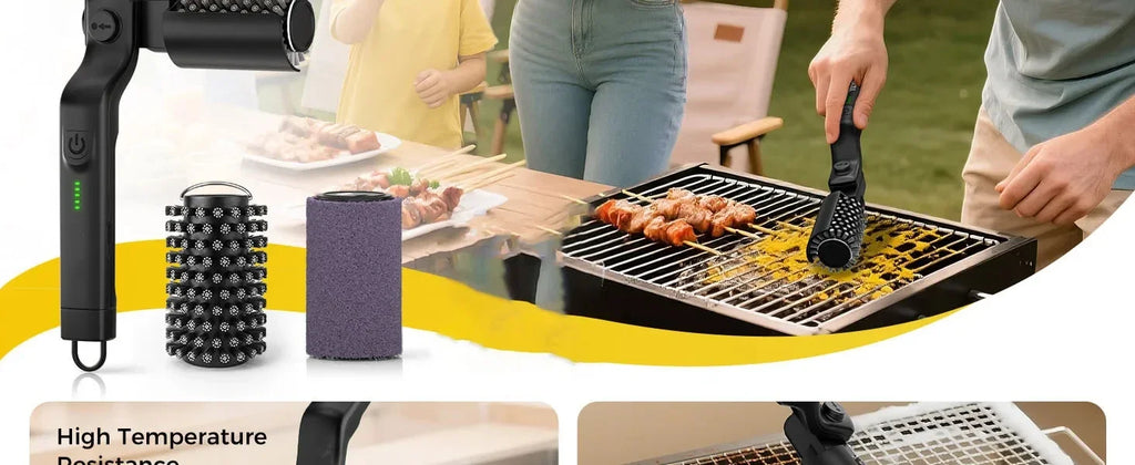 Escova Elétrica para Grelha 2 em 1 Sem Fio Recarregável, Escova de Limpeza para Grelha com Cabeça de Aço Inoxidável, Potência de 3 Velocidades para Grelhas de Churrasco