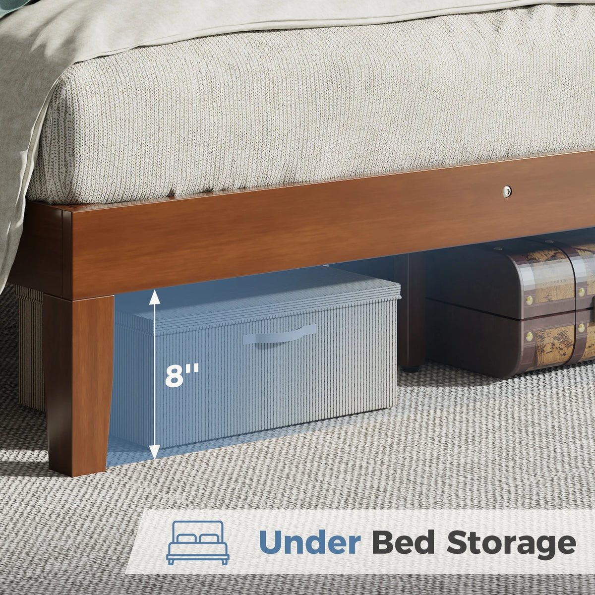 Cama de Plataforma MCQ com Estrutura de Madeira e Cabeceira, Suporte Robusto de Ripas de Madeira Maciça, Suporta até 800 lbs, Não Necessita de Box Spring, Montagem Fácil, Sem Ruído, Ideal para Móveis de Quarto