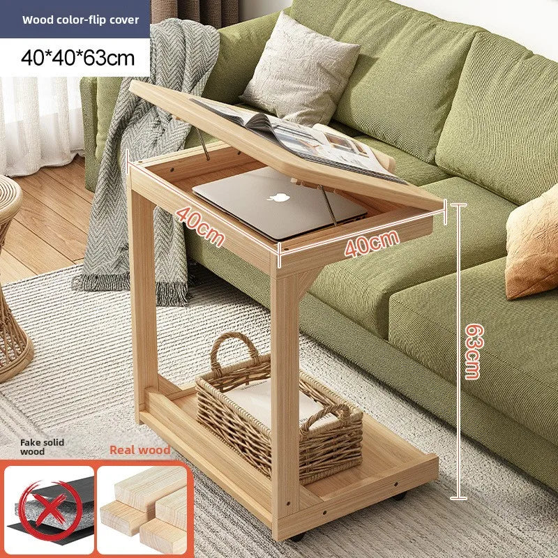 Mesa de centro móvel de madeira maciça, prateleira de armazenamento para sala de estar, mesa lateral dobrável para sofá de sala de estar, mesa de cabeceira de madeira maciça para quarto