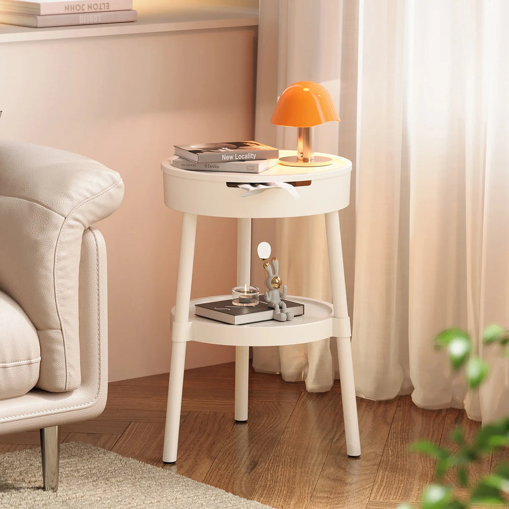 Mesas de centro redondas brancas, móveis de moda criativa, mesa de cabeceira minimalista, quarto moderno, mesa lateral móvel, design de personalidade
