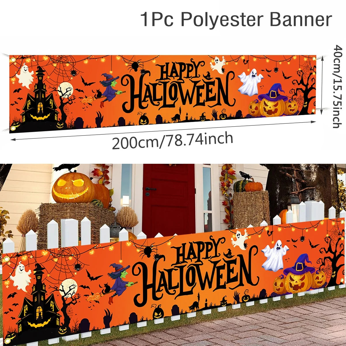 Feliz dia das bruxas banner halloween abóbora festa sinais tema assustador banner decorações cerca quintal varanda sinal ao ar livre decoração de terror
