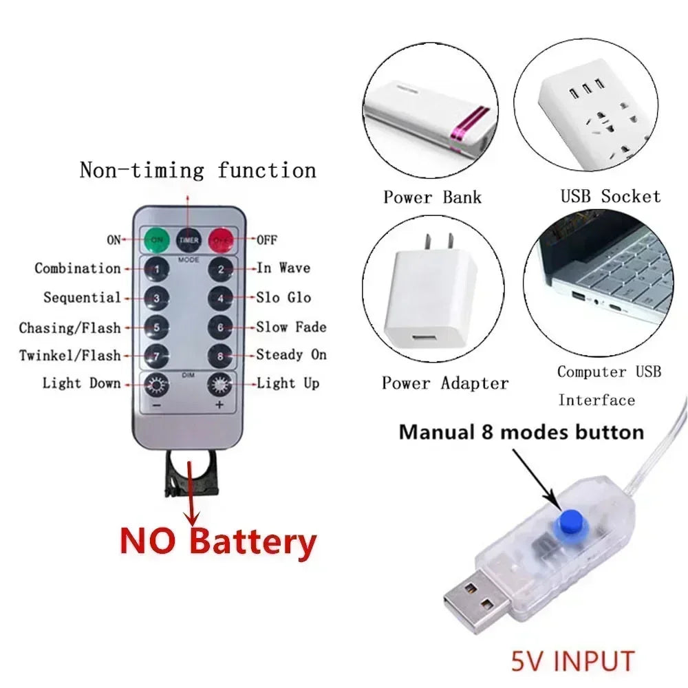 Ano novo 2026 lâmpada luzes de natal led fada string cortina luzes 8 modo remoto usb festão decoração natal para casa férias