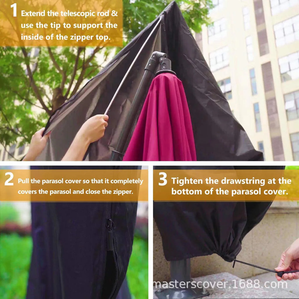 210d capa de guarda-sol reta à prova dwaterproof água capa protetora com zip à prova de intempéries uv-anti vento jardim guarda-chuva capa
