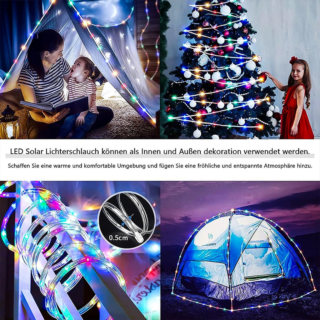 Luzes de Cordão Solar 200 LED à Prova d'Água para Exterior, Luzes de Fada Alimentadas por Energia Solar com 8 Modos para Decoração de Natal em Jardim, Quintal e Árvore