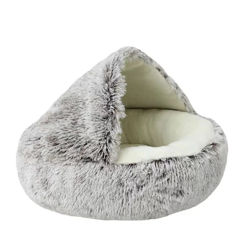 Cama macia quente do animal de estimação do luxuoso com tampa, ninho redondo do sono, caverna para cães pequenos, colchão do gato, gatinho