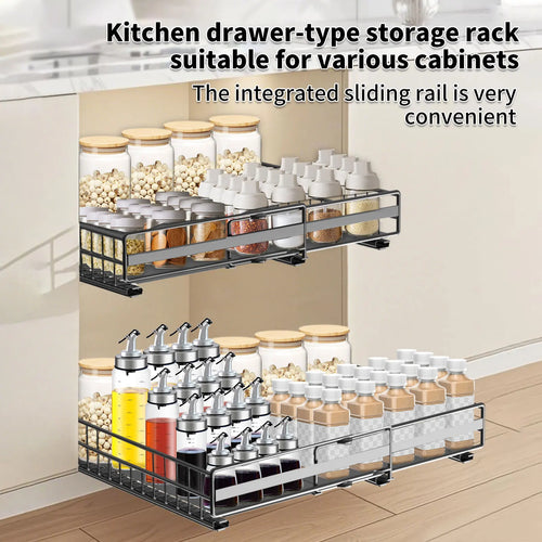 2 Peças de Rack de Armazenamento Deslizante para Armário de Pia, em Metal Resistente, Expansível, Sem Perfuração, Gaveta Organizadora Deslizante para Casa