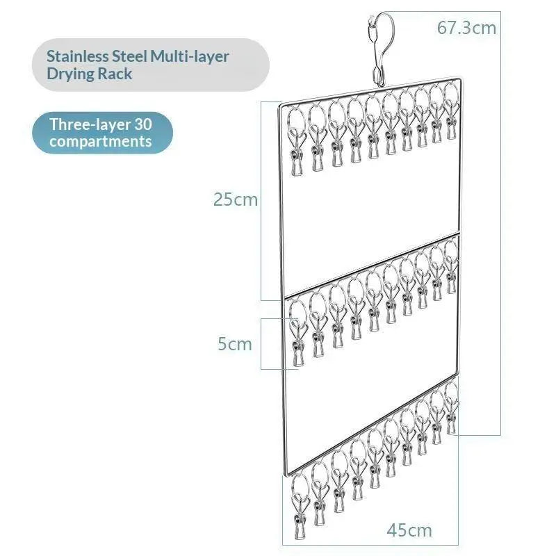 Varal de roupa em aço inoxidável com vários prendedores, resistente à ferrugem, economiza espaço, ideal para meias, roupa interior, varanda e lavanderia [YY32].
