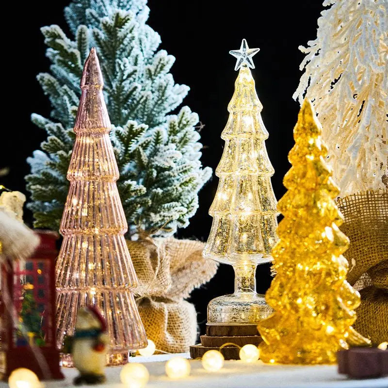 Árvore de natal luz noturna de vidro para casa natal romântico feriado atmosfera arbol de navidad ornamentos led decoração luminosa