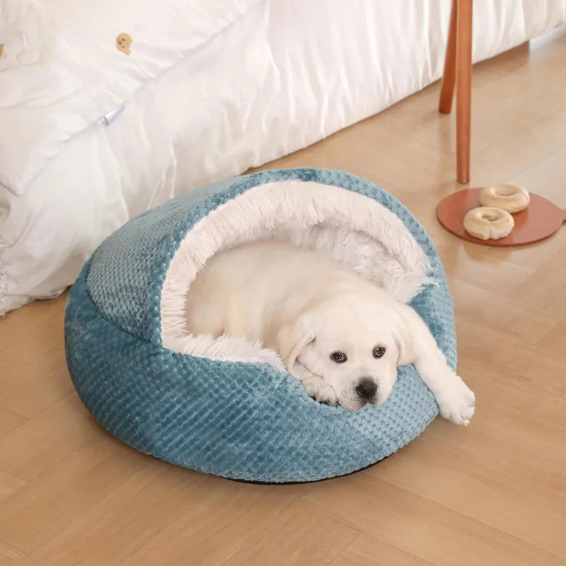 Cama para Animais de Estimação 2 em 1 de Pelúcia Macia 50CM com Capa, Cama Redonda para Gatos, Colchão para Filhotes, Ninho Quente para Cães e Gatos