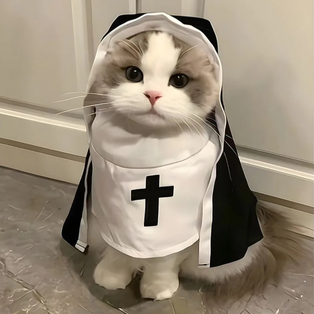 Fantasia de freira para gatos e cães, roupa religiosa engraçada para animais de estimação, fantasia de cosplay para Halloween, adereços para festas.