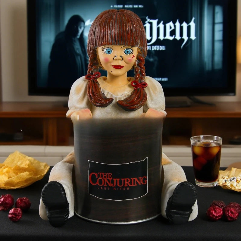 Decorações de halloween casa drama mostrar resina ornamento thriller pipoca menina pipoca balde lanche armazenamento bin decoração para casa