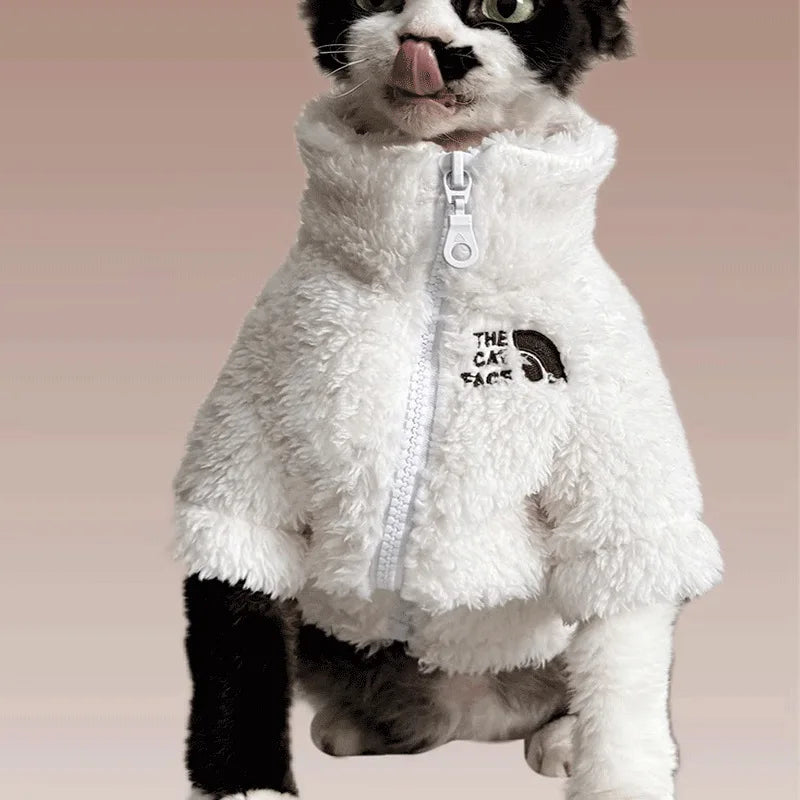 Casaco de Inverno para Cães e Gatos, à Prova de Frio, Roupas para Gatos Sem Pelos, Casaco de Lã de Cordeiro Tricolor Quente e Grosso para Gatos Sphynx e Devon