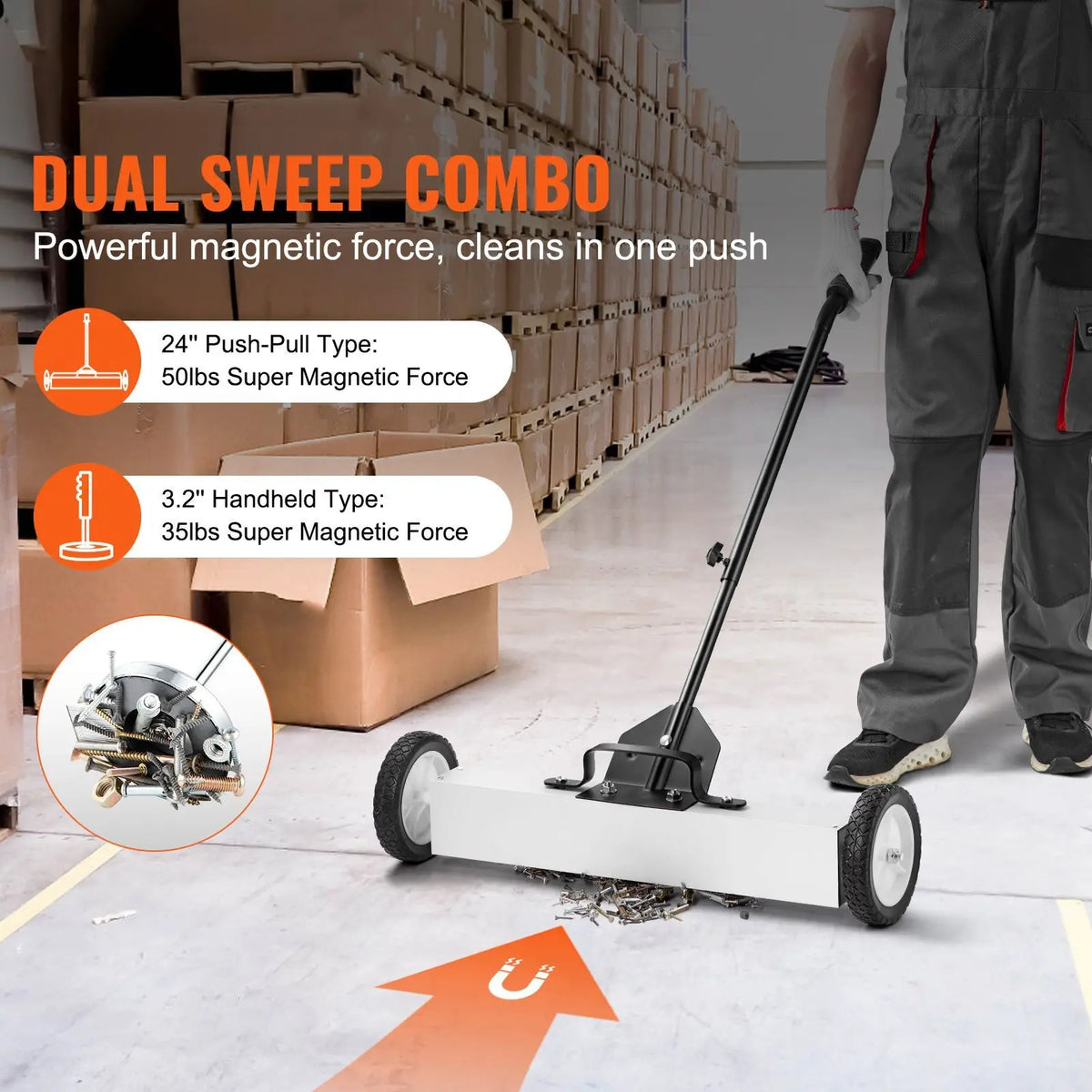24-Inch Telescoping Magnetic Separator Wheels Adjustable Handle 50 Lbs Capacity Magnetic Pickup Tool for Convenient Tool Storage
