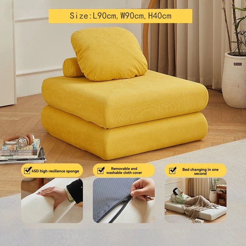 Sofá Individual de Tecido, Sofá-Cama Batata Doce, Tatami Dobrável de Tamanho Pequeno para Sala de Estar, Sofá Preguiçoso Bloco de Tofu