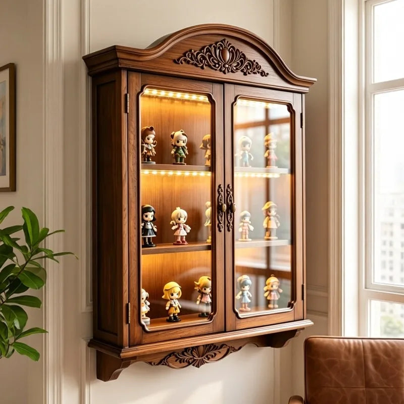 Armário de Armazenamento e Exibição de Madeira Maciça Vintage de Meio Século Montado na Parede para Sala de Estar, Quarto, Escritório, Decoração de Casa, Novo Organizador Inovador